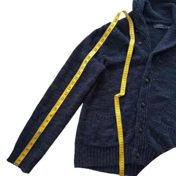 Polo Ralph Lauren Button Cardigan M Medium Blue Shawl Collar Cotton Knit Marled - Picture 6 of 10